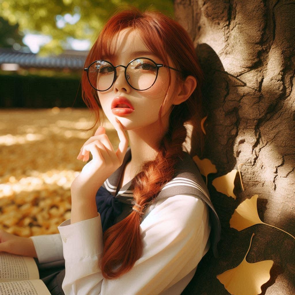 木陰で本を読む眼鏡の子