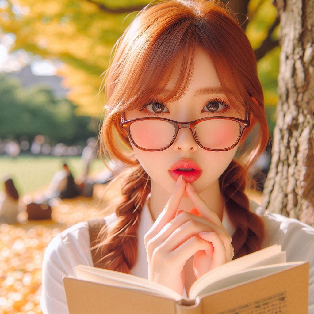 木陰で本を読む眼鏡の子