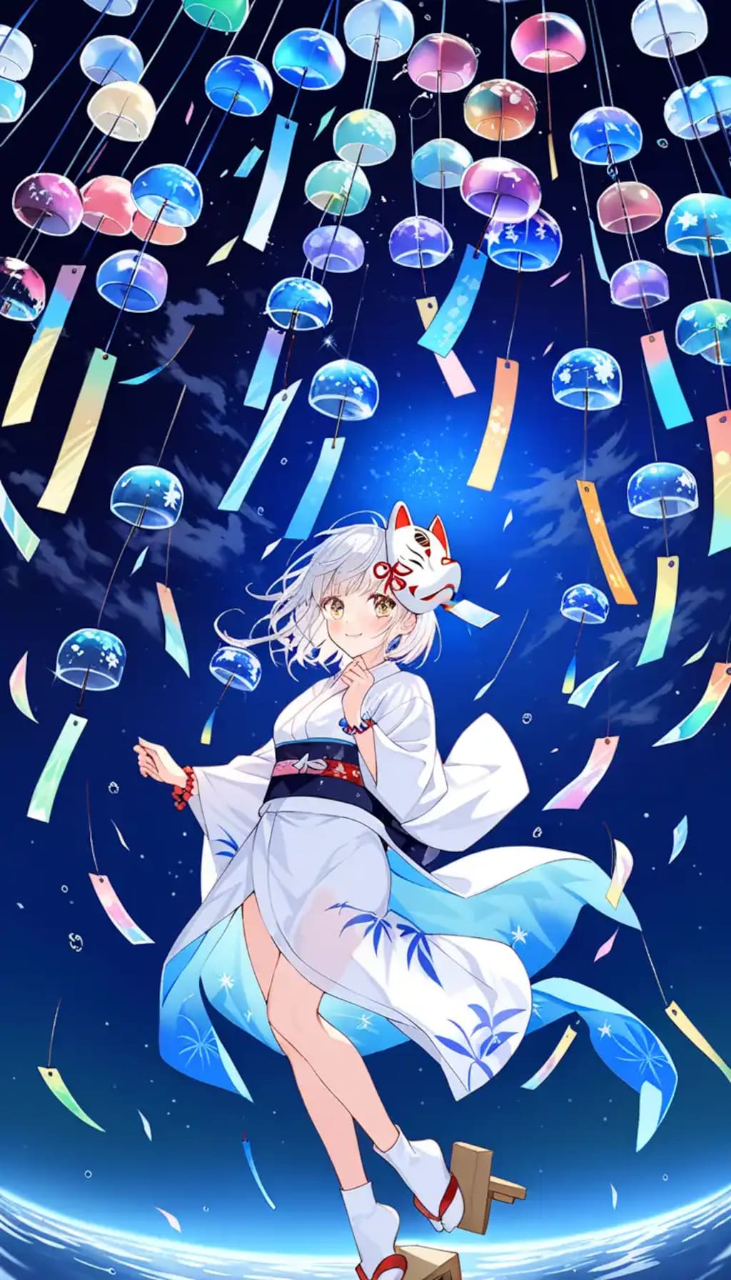 浴衣姿の美少女と風鈴