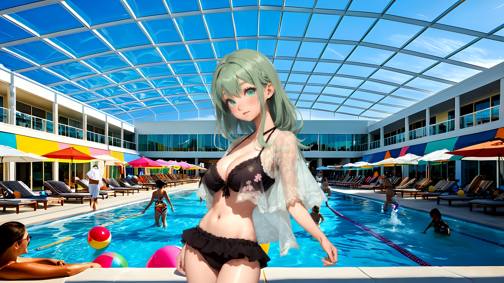 屋内プール (FullHD 壁紙28 BD071) | の人気AIイラスト・グラビア