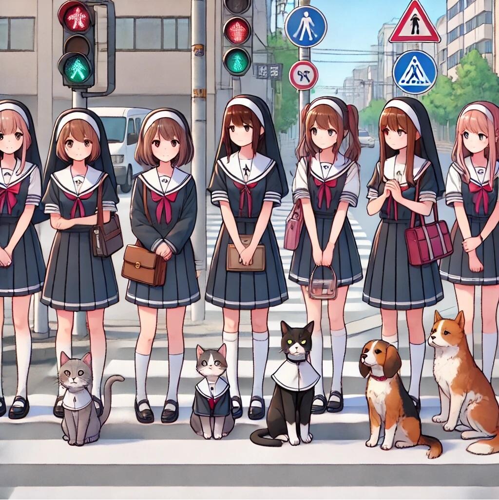 信号待ちする敬虔な行列