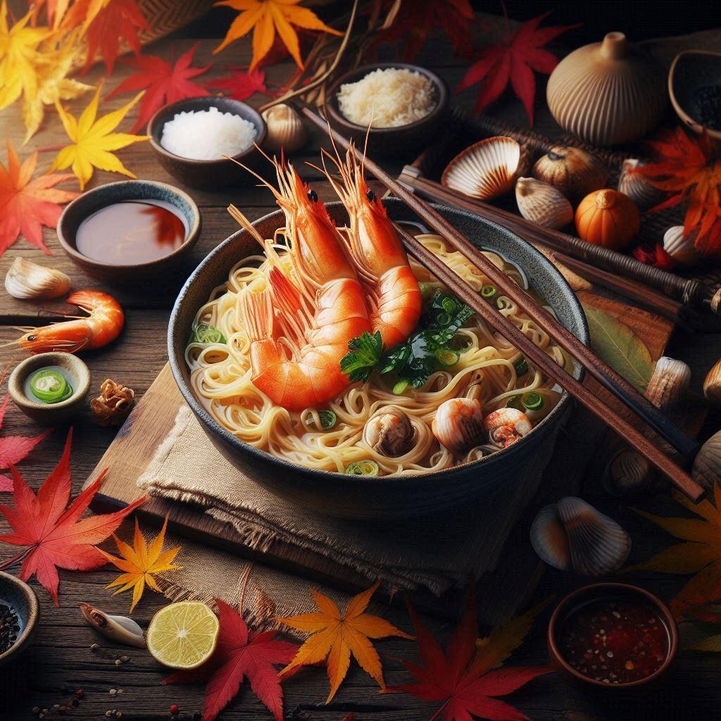 紅葉狩りで食べるseafood noodle
