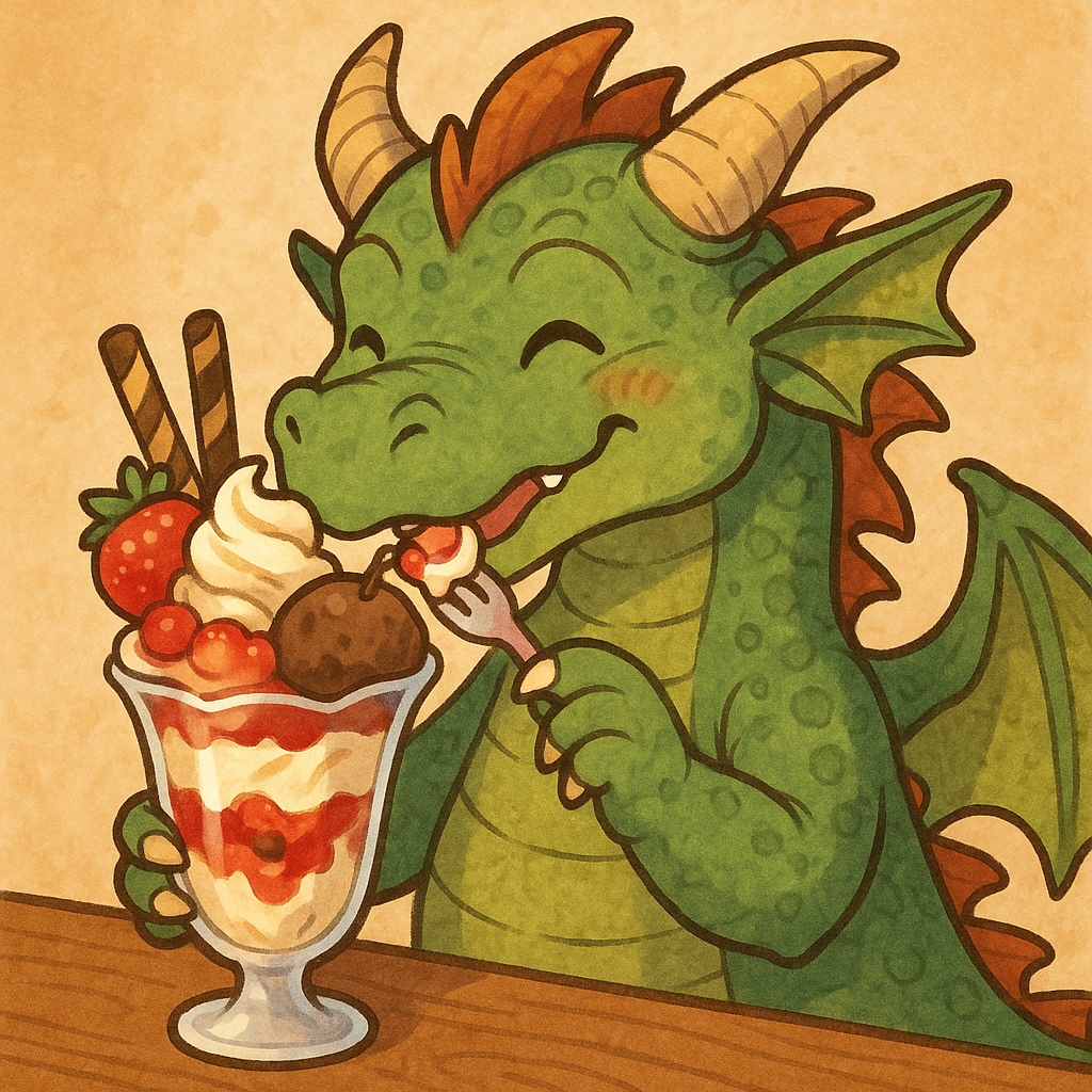 パフェを食べるドラゴンのこども