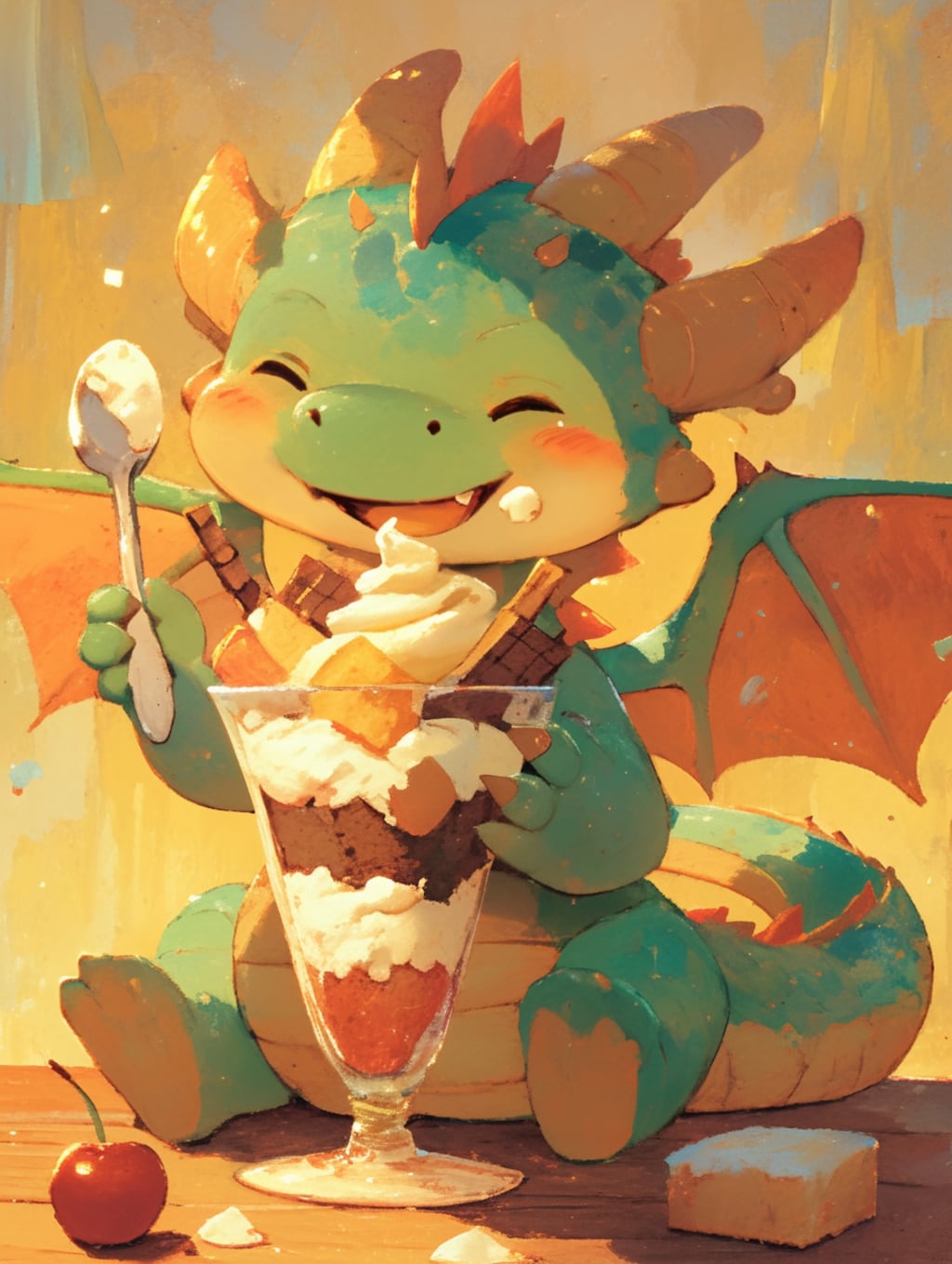 パフェを食べるドラゴンのこども