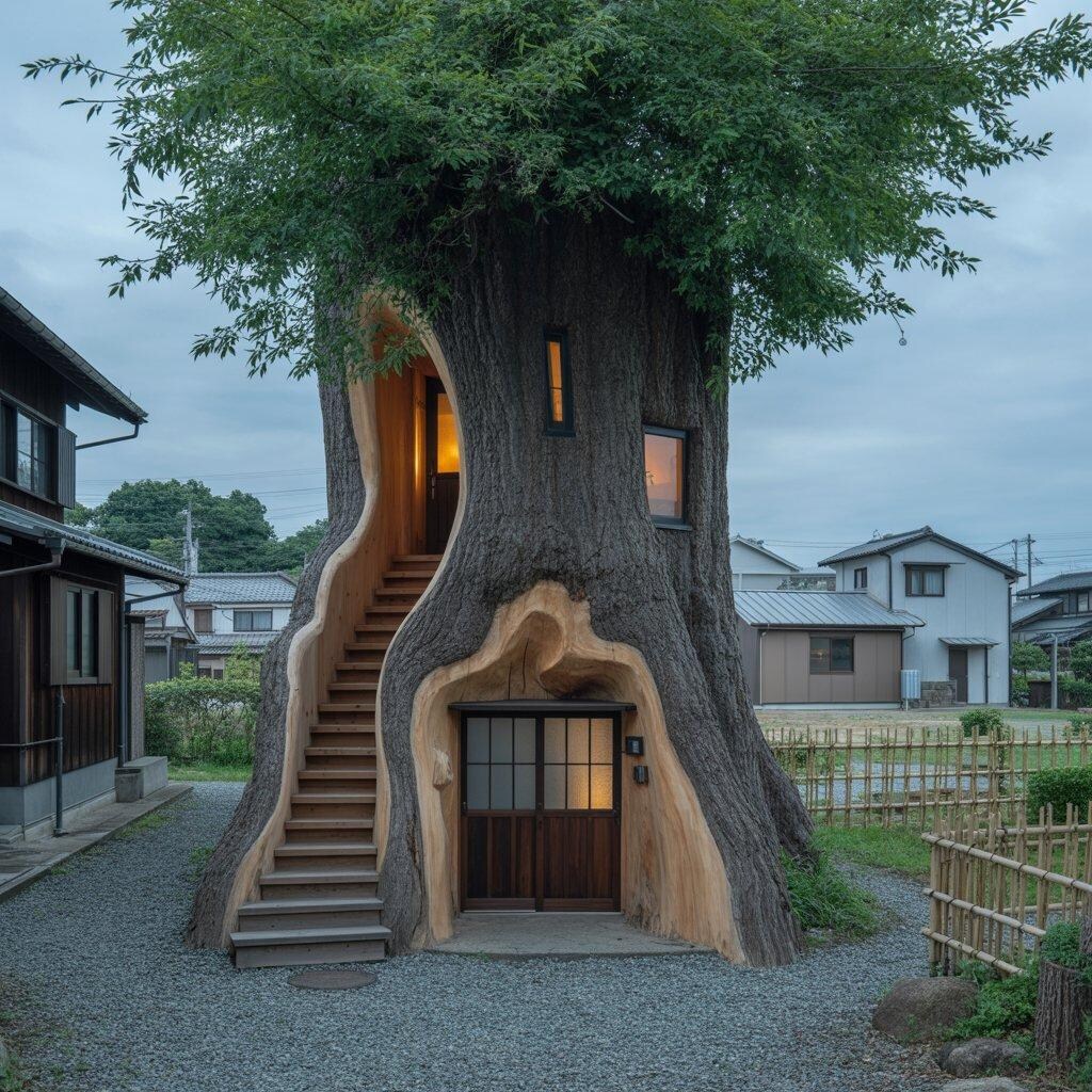 巨大な切り株を利用した家