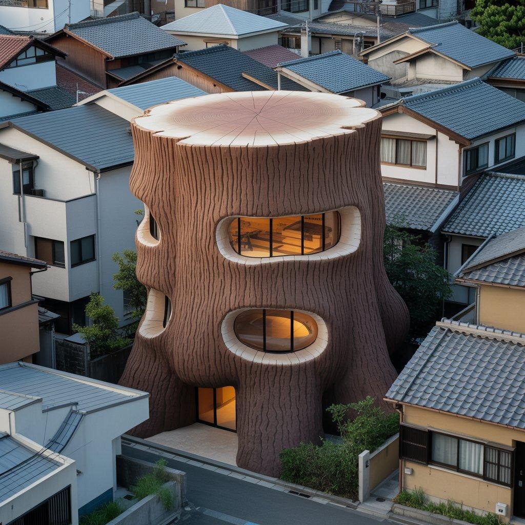 巨大な切り株を利用した家
