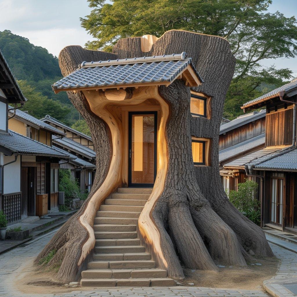 巨大な切り株を利用した家