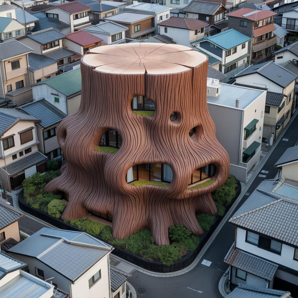 巨大な切り株を利用した家