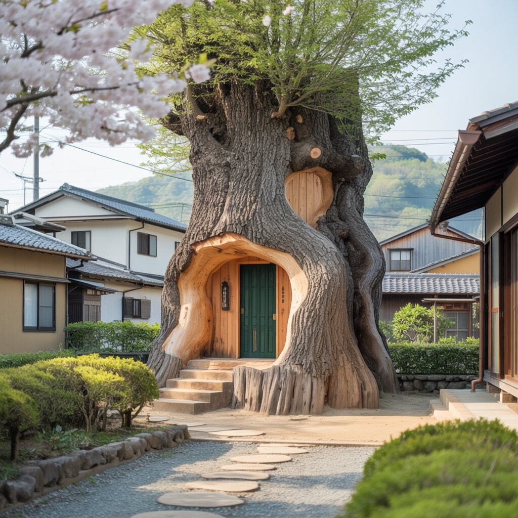 巨大な切り株を利用した家