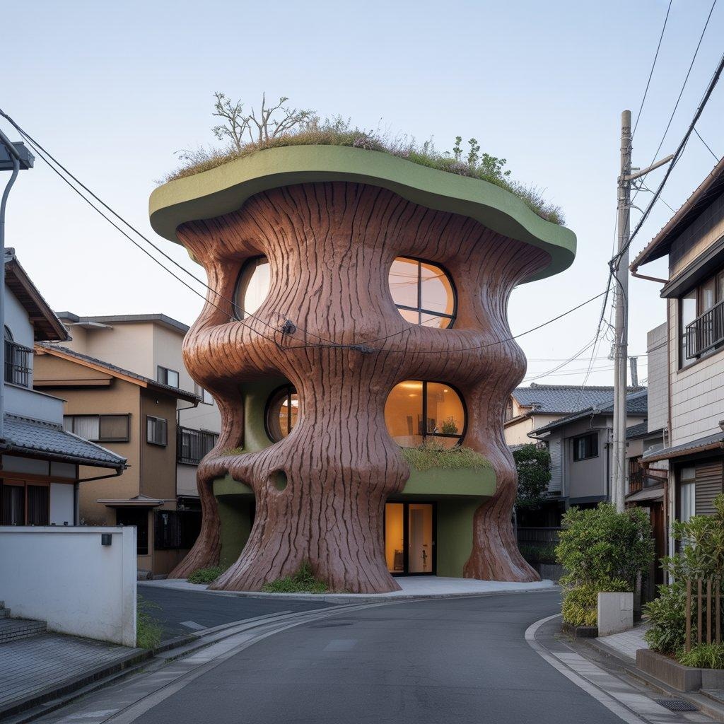 巨大な切り株を利用した家