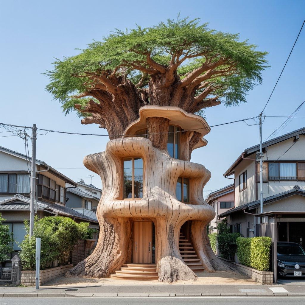 巨大な切り株を利用した家