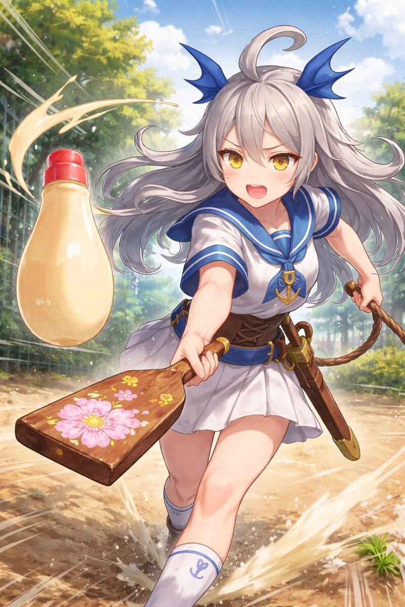 課金して新しく取得したスキルを使ってマヨネーズで羽子板をする少女 | の人気AIイラスト・グラビア