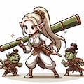 ゴブリンと対峙するバンブーエルフ 3枚目