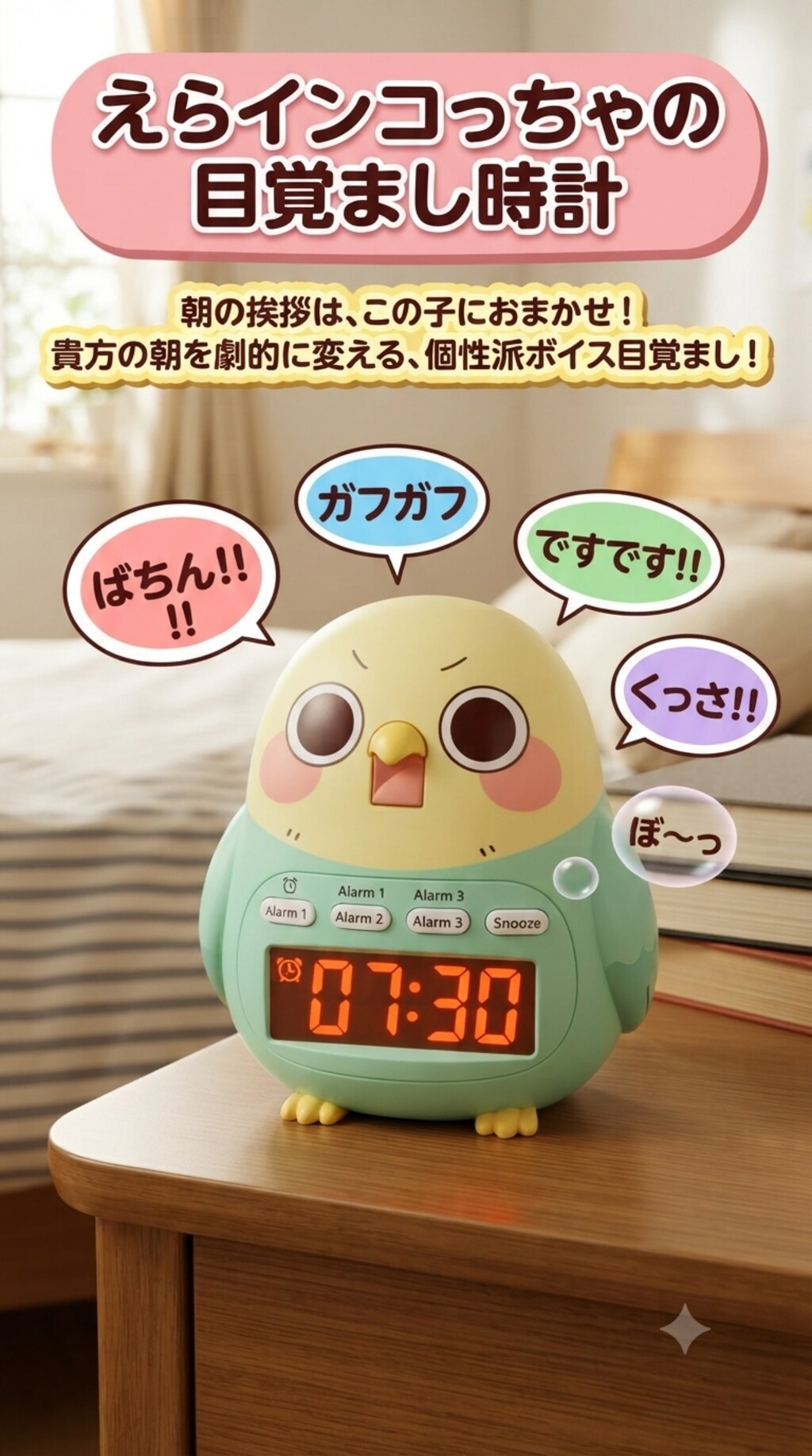 えらインコっちゃ目覚まし時計