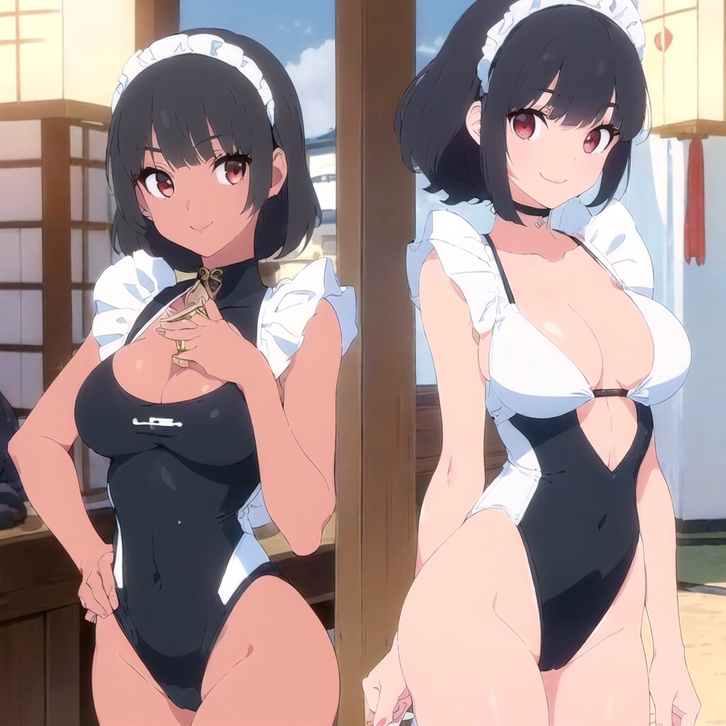 巨乳競泳水着メイド姉妹