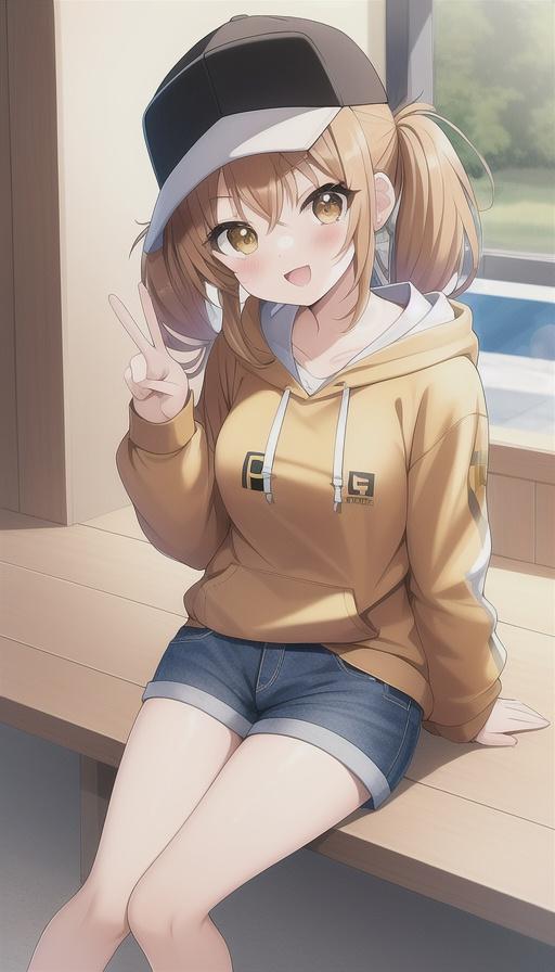 ピース　スポーツキャップとパーカー女の子 | の人気AIイラスト・グラビア
