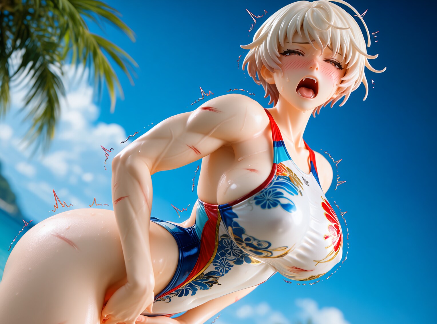 （半フィギュア質感）鍛えられた筋肉質な悪のハイレグ女戦闘員でも正義の必殺技が命中する！あの部分は鍛えられないっ💦