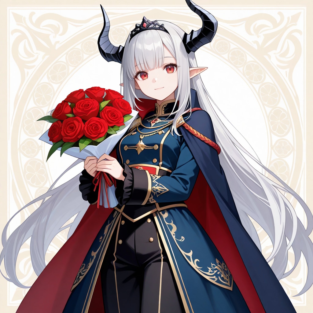 花束と銀髪竜姫さん | の人気AIイラスト・グラビア