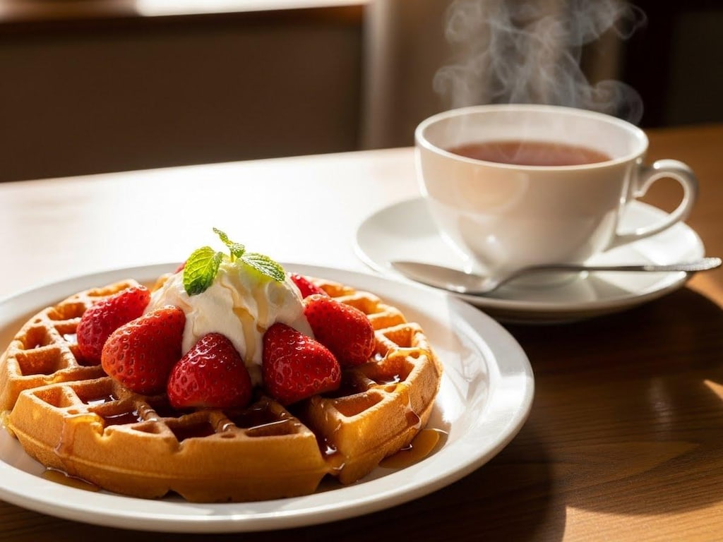 デザートの苺ワッフル