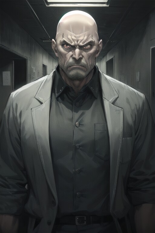 睨む男