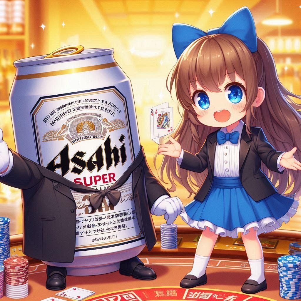 カジノディーラーのビール缶と小さな女の子
