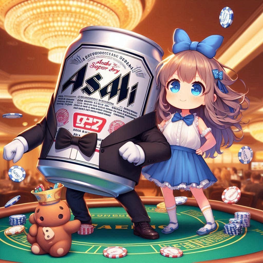 カジノディーラーのビール缶と小さな女の子