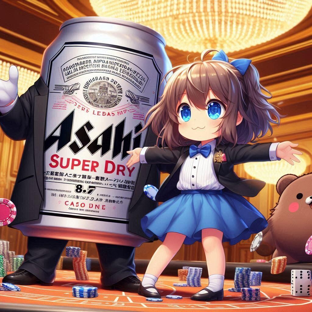 カジノディーラーのビール缶と小さな女の子