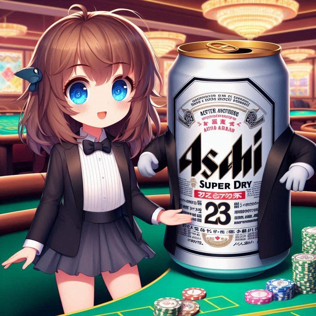 カジノディーラーのビール缶と小さな女の子