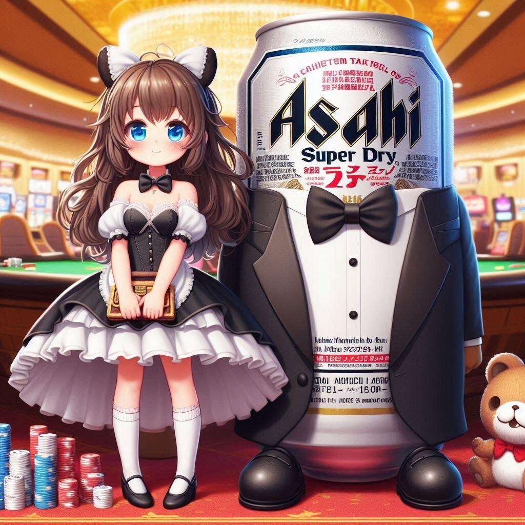 カジノディーラーのビール缶と小さな女の子