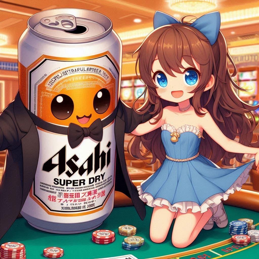 カジノディーラーのビール缶と小さな女の子