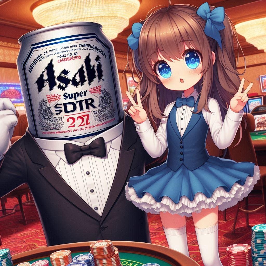 カジノディーラーのビール缶と小さな女の子