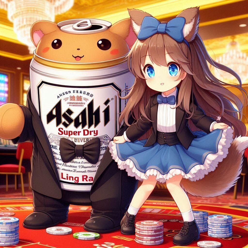 カジノディーラーのビール缶と小さな女の子