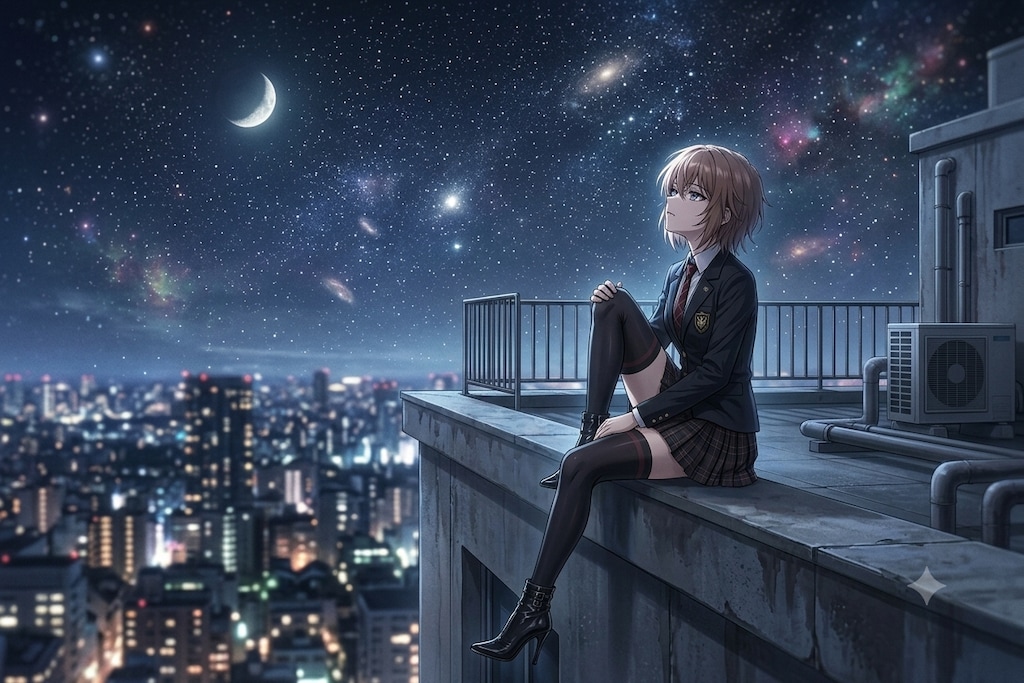 夜空を見上げる