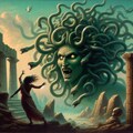 油絵ファンタジー、ギリシア神話に登場する怪物メドゥーサが睨む場面 3枚目