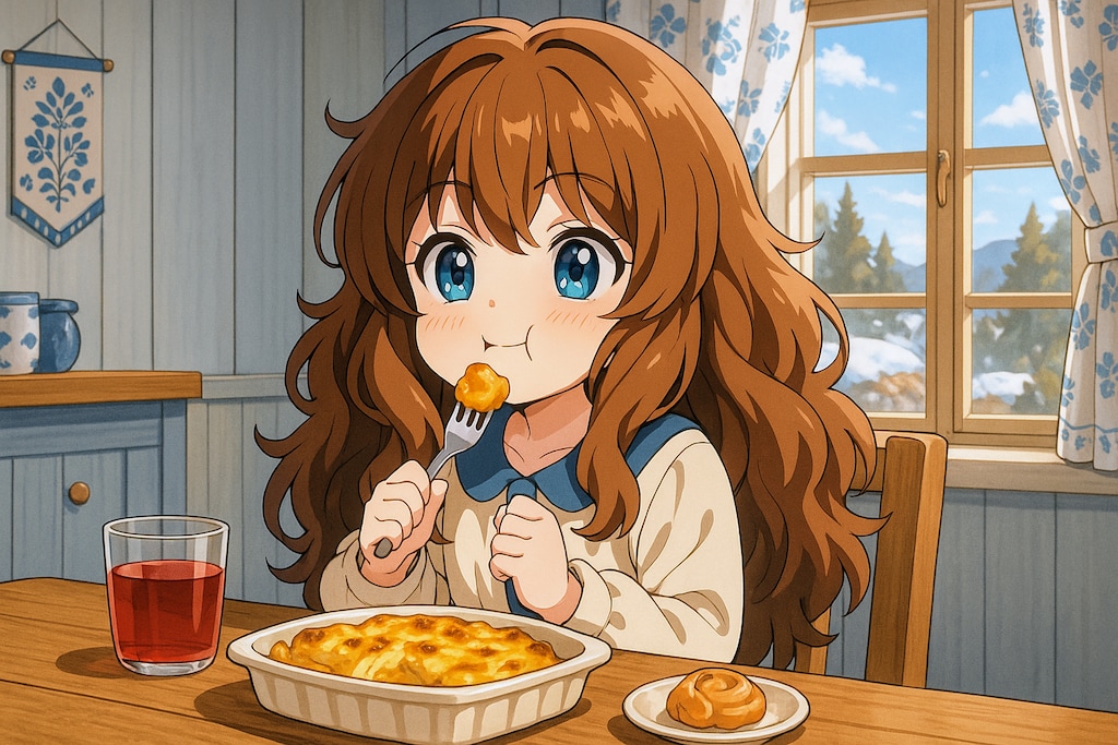 ヤンソンの誘惑を食べる小さな女の子