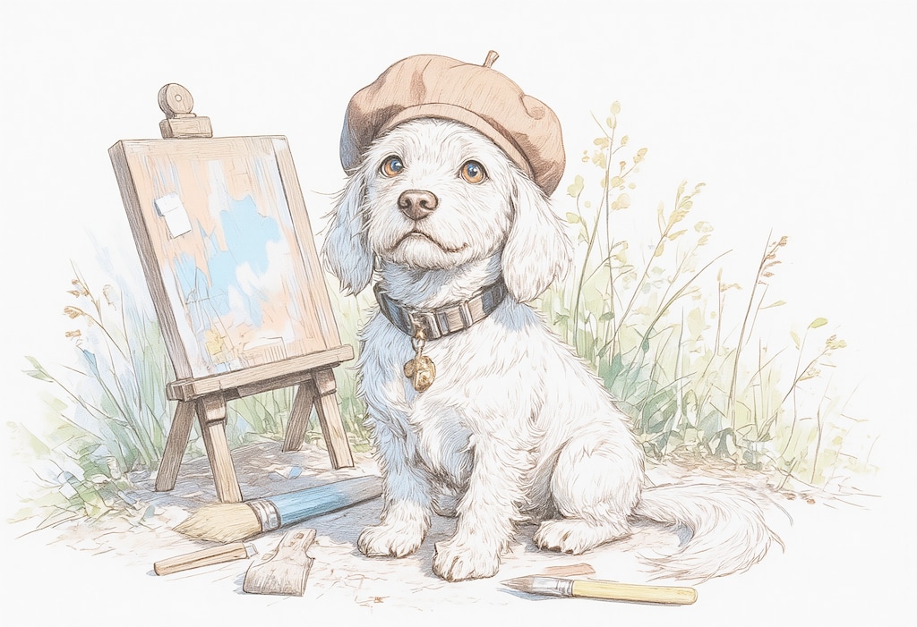 ベレー帽を被った犬