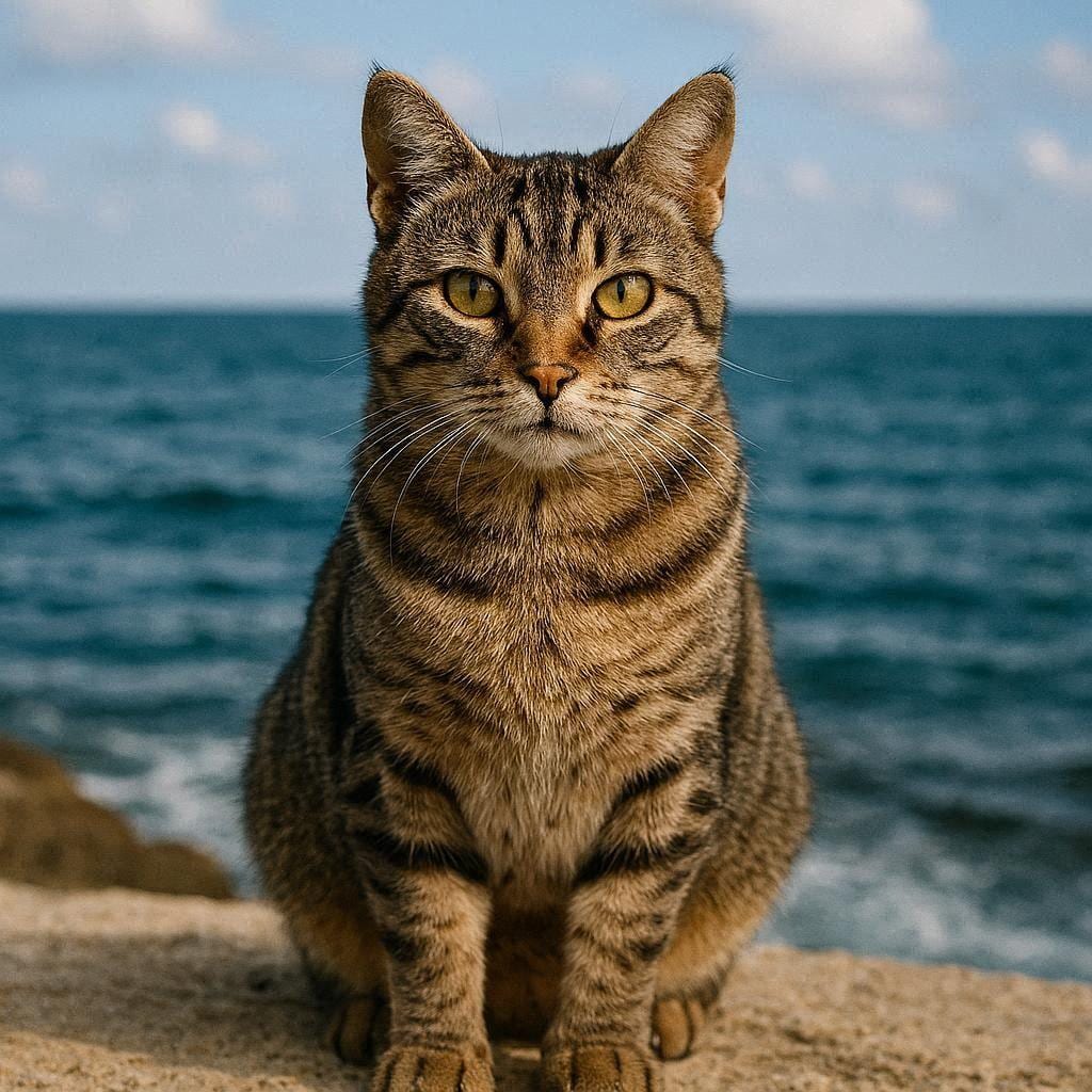 冬の海に来た猫