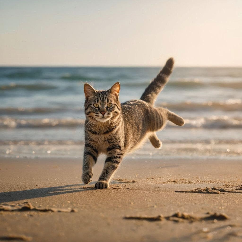 冬の海に来た猫