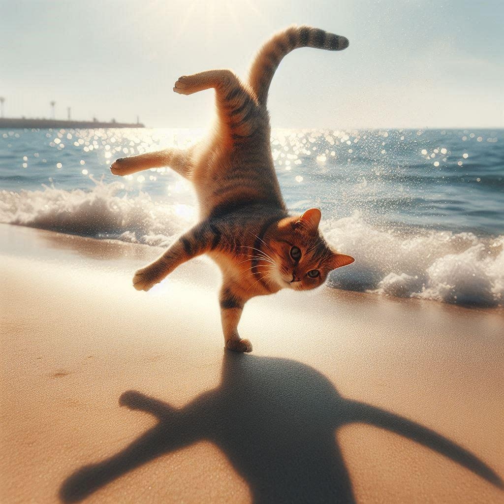 冬の海に来た猫