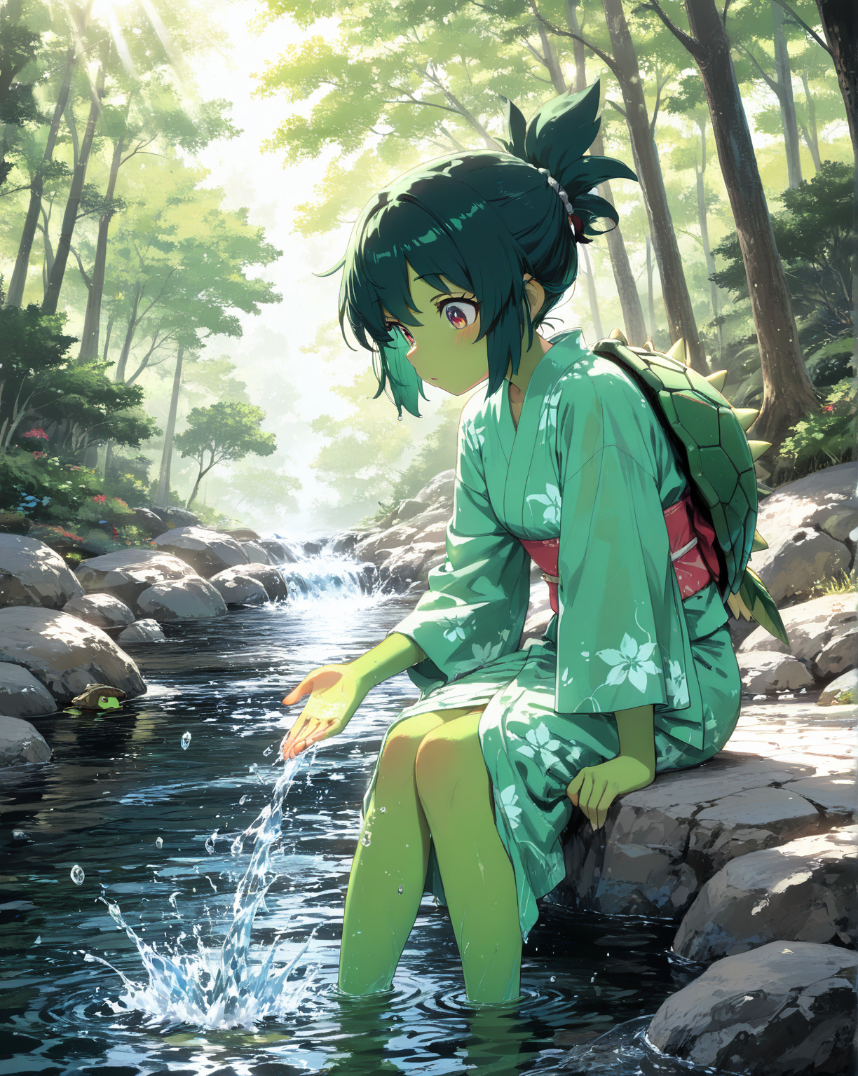 カッパ娘による水芸 | の人気AIイラスト・グラビア