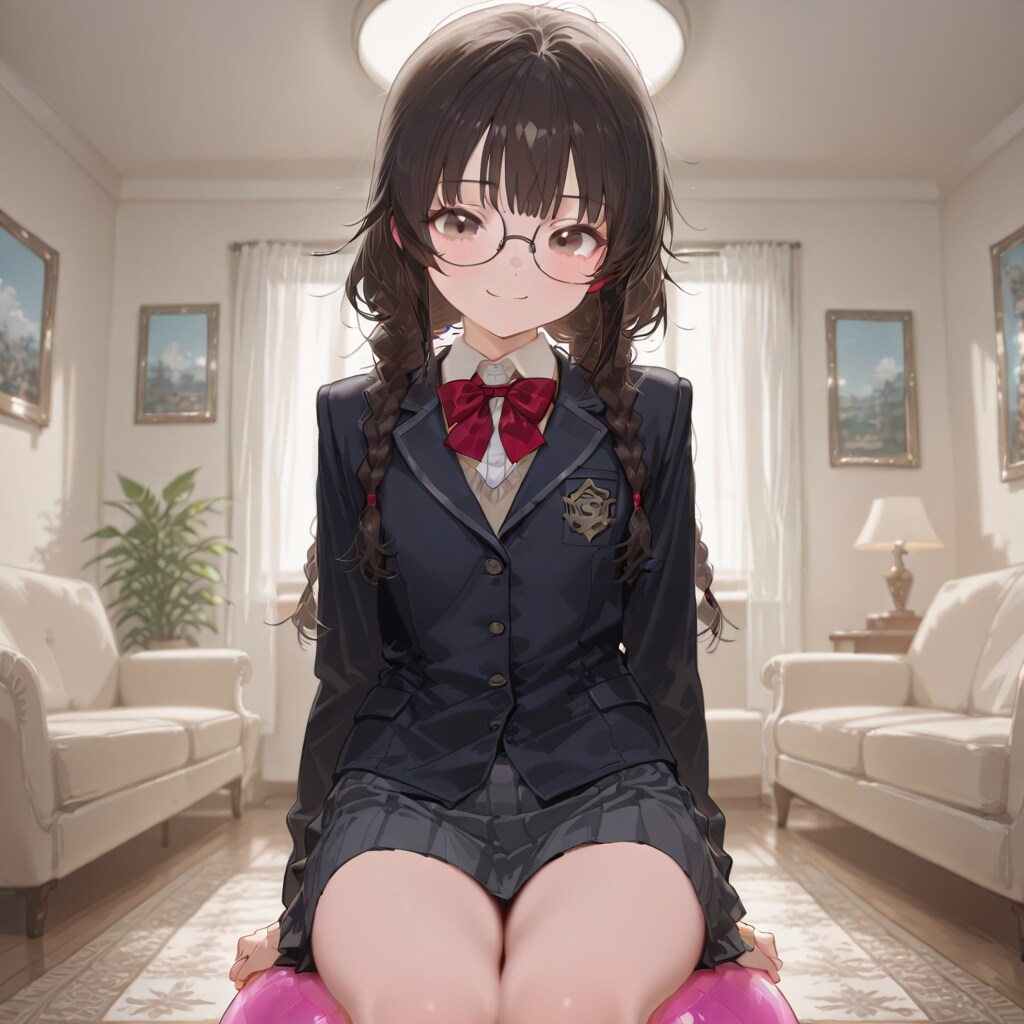 三つ編みちゃんとバランスボール | の人気AIイラスト・グラビア