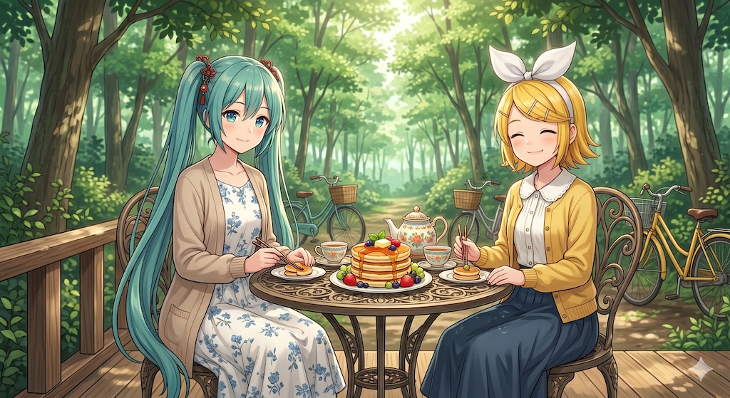 長野旅行をするミクさんとリンさん