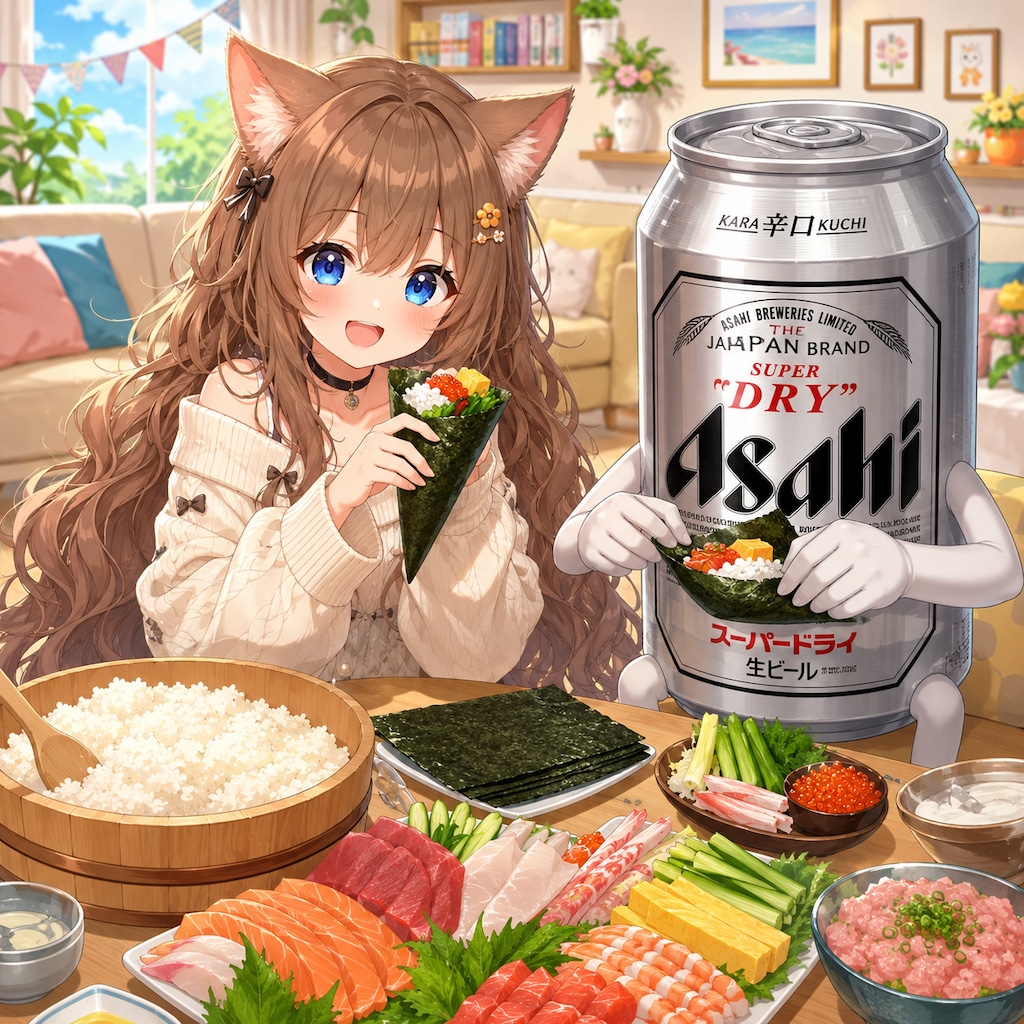 手巻き寿司を食べる小さな女の子