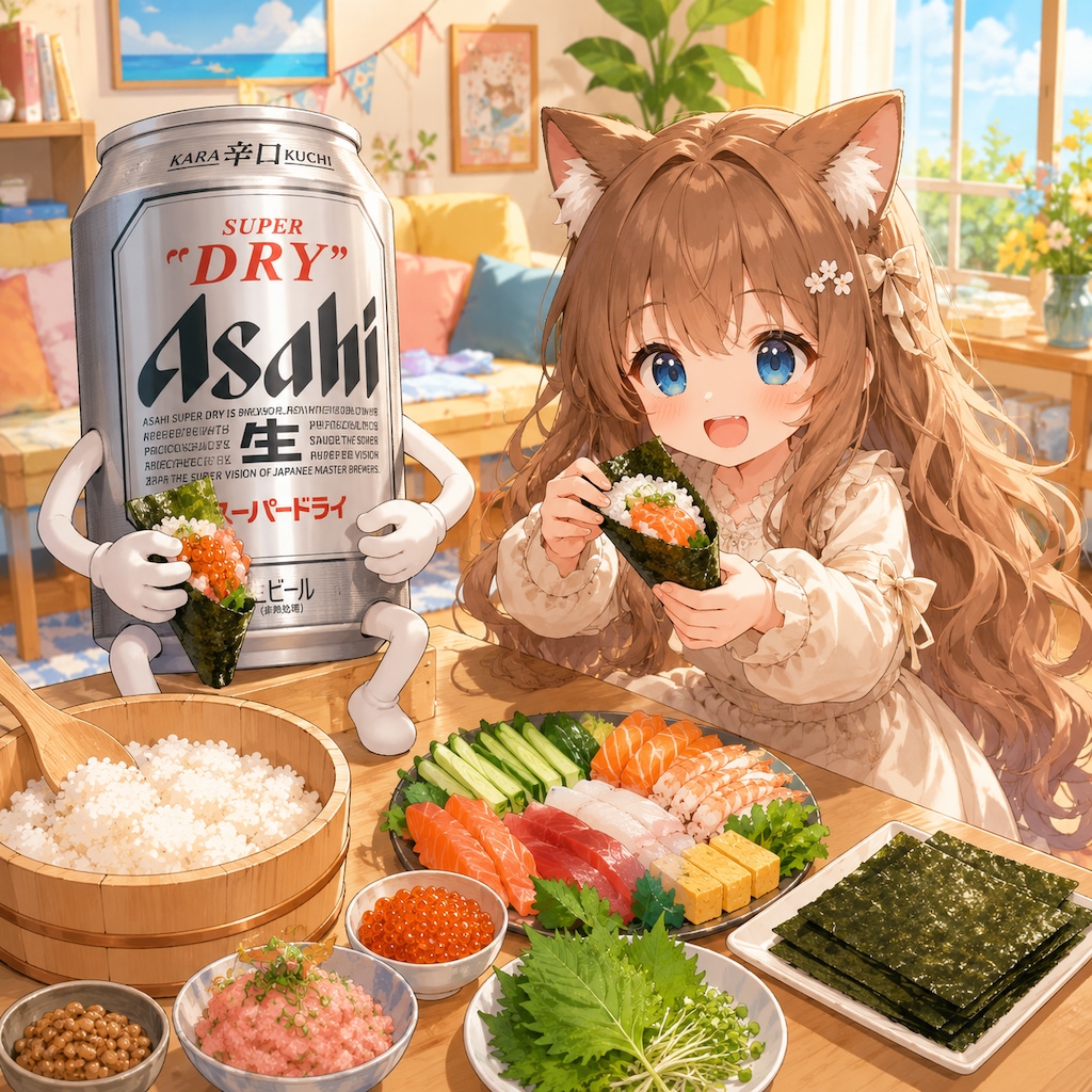手巻き寿司を食べる小さな女の子