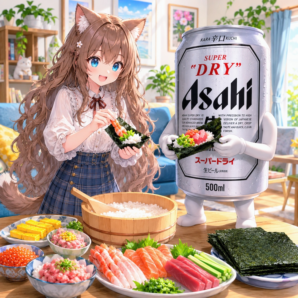 手巻き寿司を食べる小さな女の子