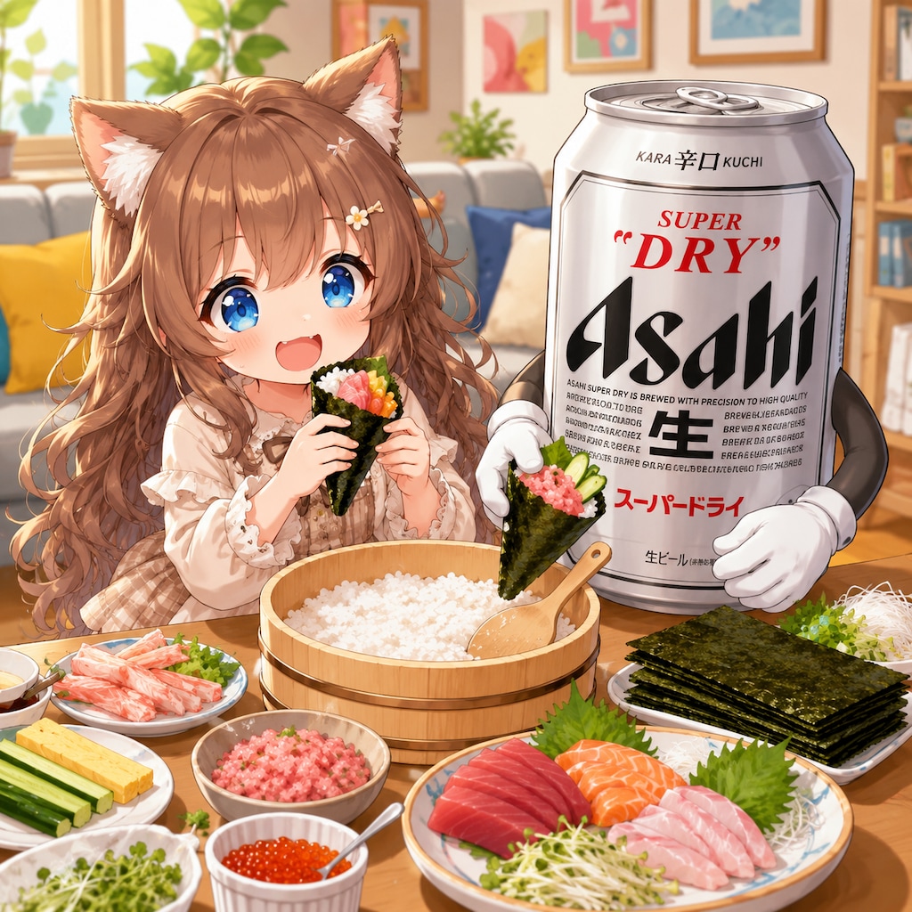 手巻き寿司を食べる小さな女の子