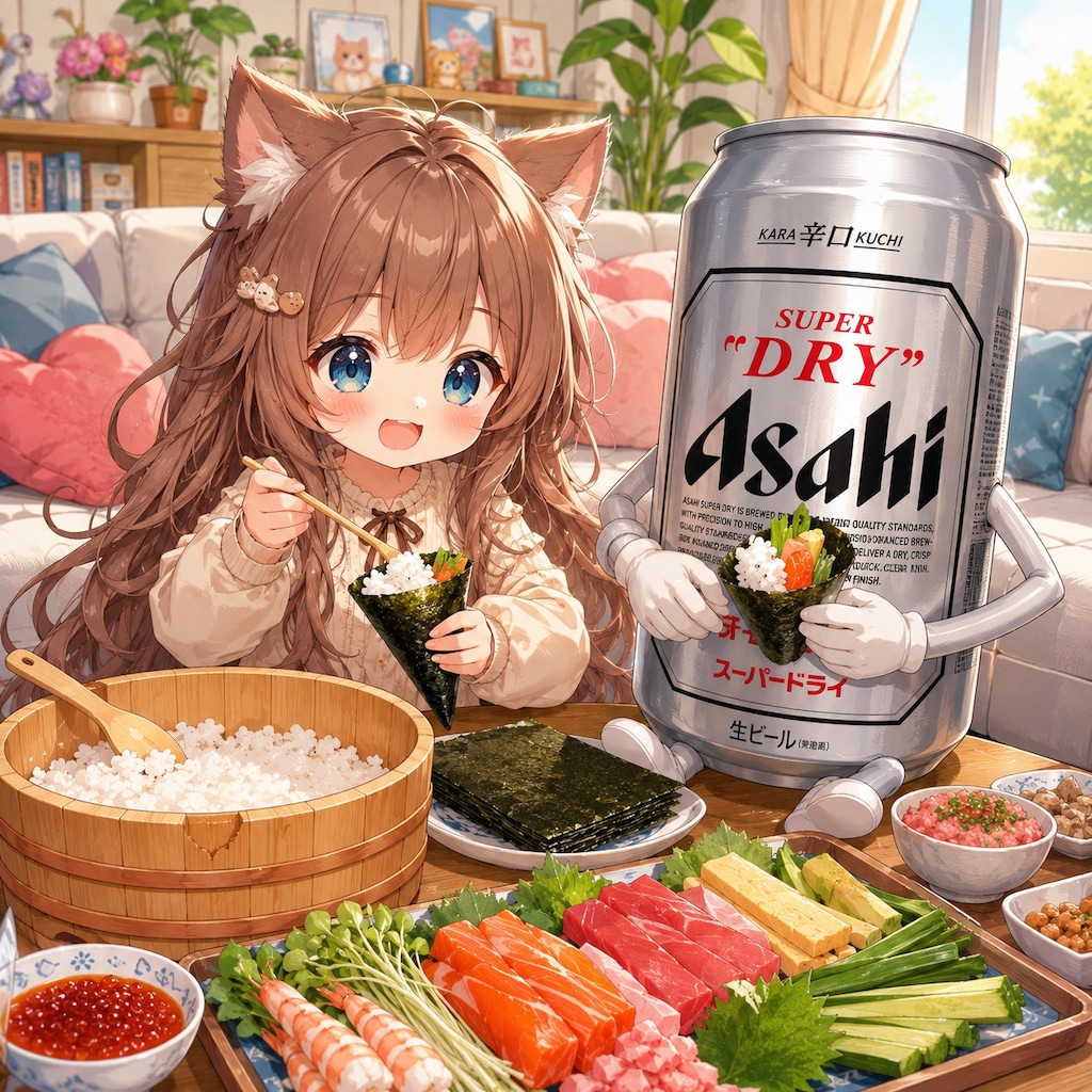 手巻き寿司を食べる小さな女の子