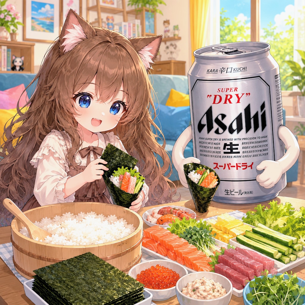 手巻き寿司を食べる小さな女の子