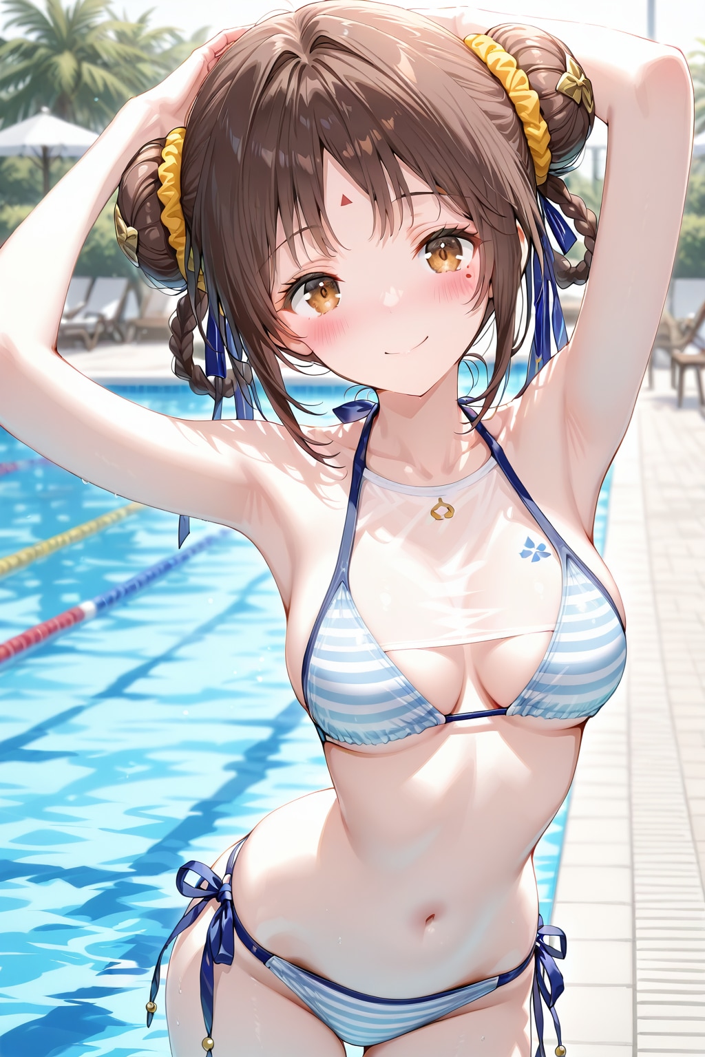プールサイドのお団子頭