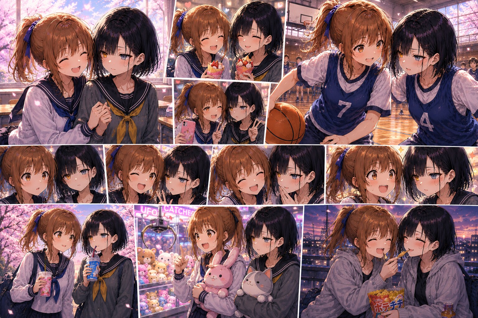楓ちゃんと雫ちゃんの夕暮れの放課後　フォトグラフ風　2